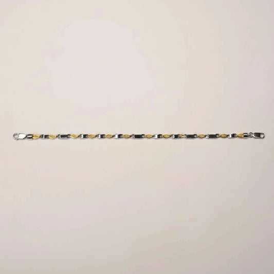 Two Tone Bar & Textured Arrow Link Bracelet for Men in 925 Silver & Gold