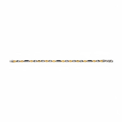 Shyni Jewelry two-tone textured link bracelet featuring alternating gold and silver-toned geometric metal links.