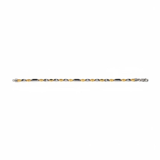 Shyni Jewelry two-tone textured link bracelet featuring alternating gold and silver-toned geometric metal links.