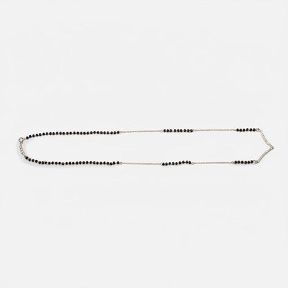 Shyni Jewelry 925 sterling silver V-shape mangalsutra with delicate black faceted beads on a fine silver chain.