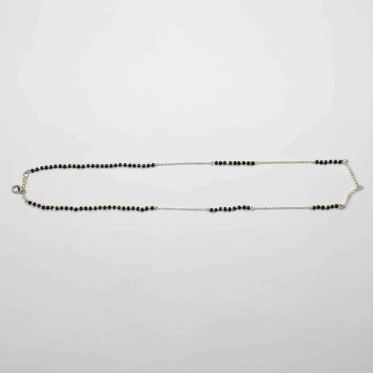925 Sterling Silver V Shape Mangalsutra with Black Faceted Bead Mala